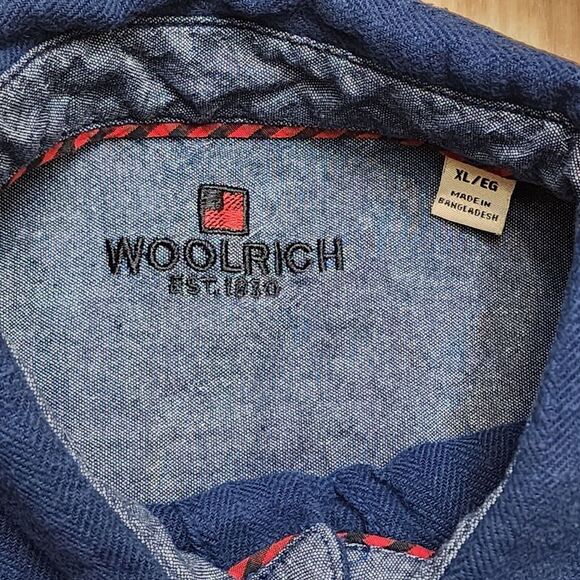 Woolrich Men's XL Blue Herringbone Flannel Shirt Button Down Long Sleeve Pockets - Picture 4 of 7